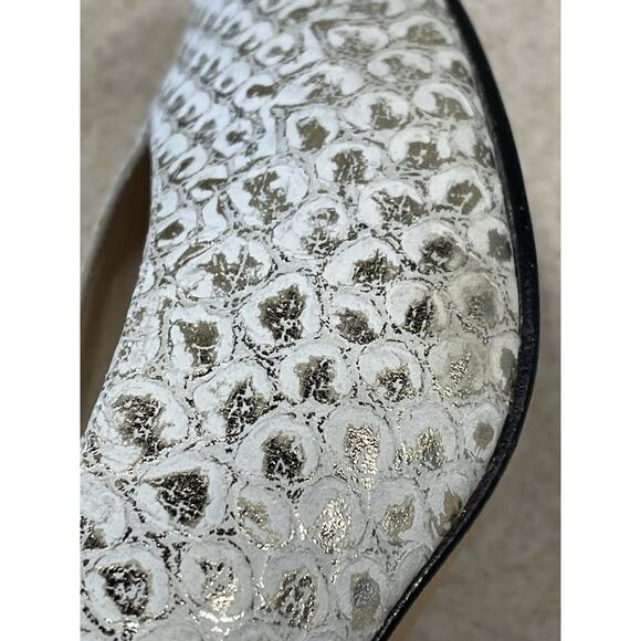 Amalfi Italian Leather Snakeskin Print White/Shiny Gold Pumps Women’s 8B Wedding - Picture 10 of 11